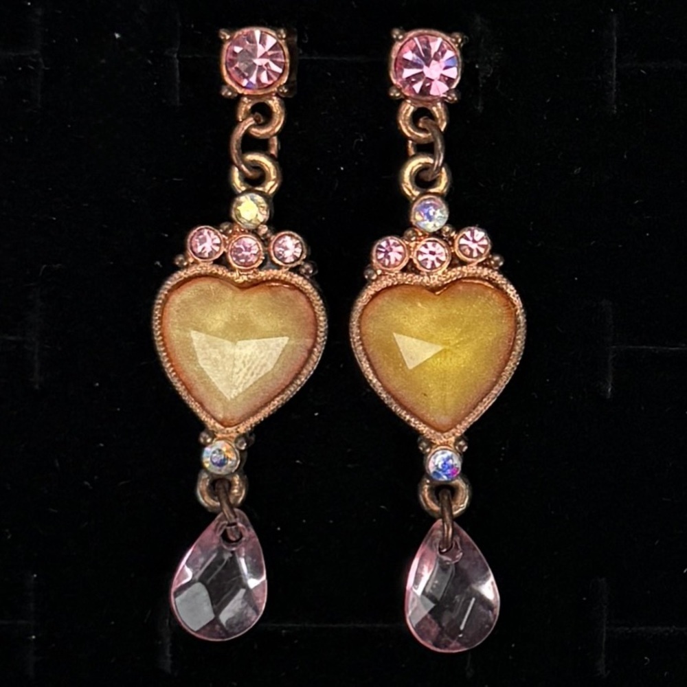 Beautiful vintage, multicolor, heart-shaped long pierced earrings